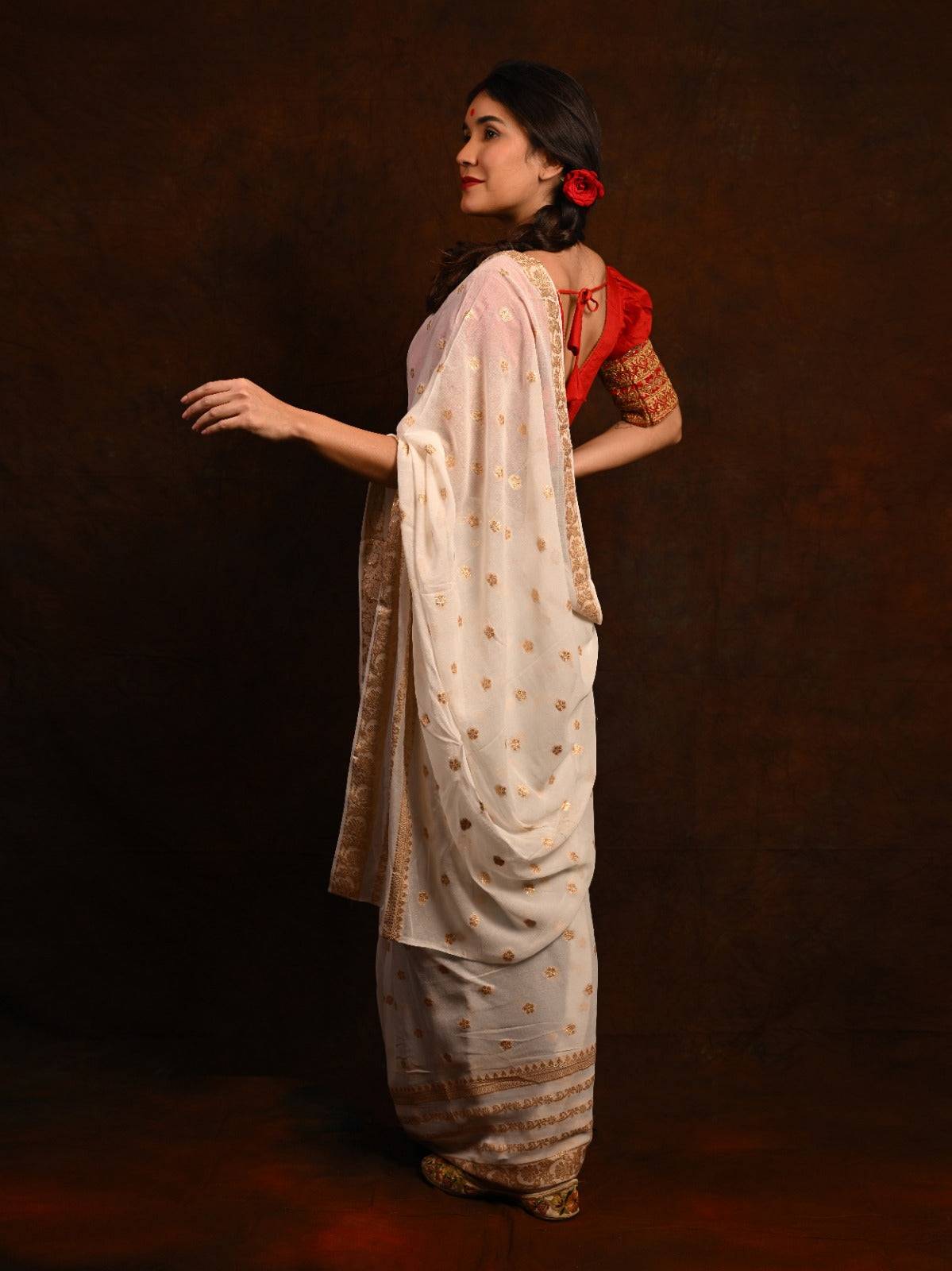 Viscose Georgette Saree with Embroidered Silk Blouse