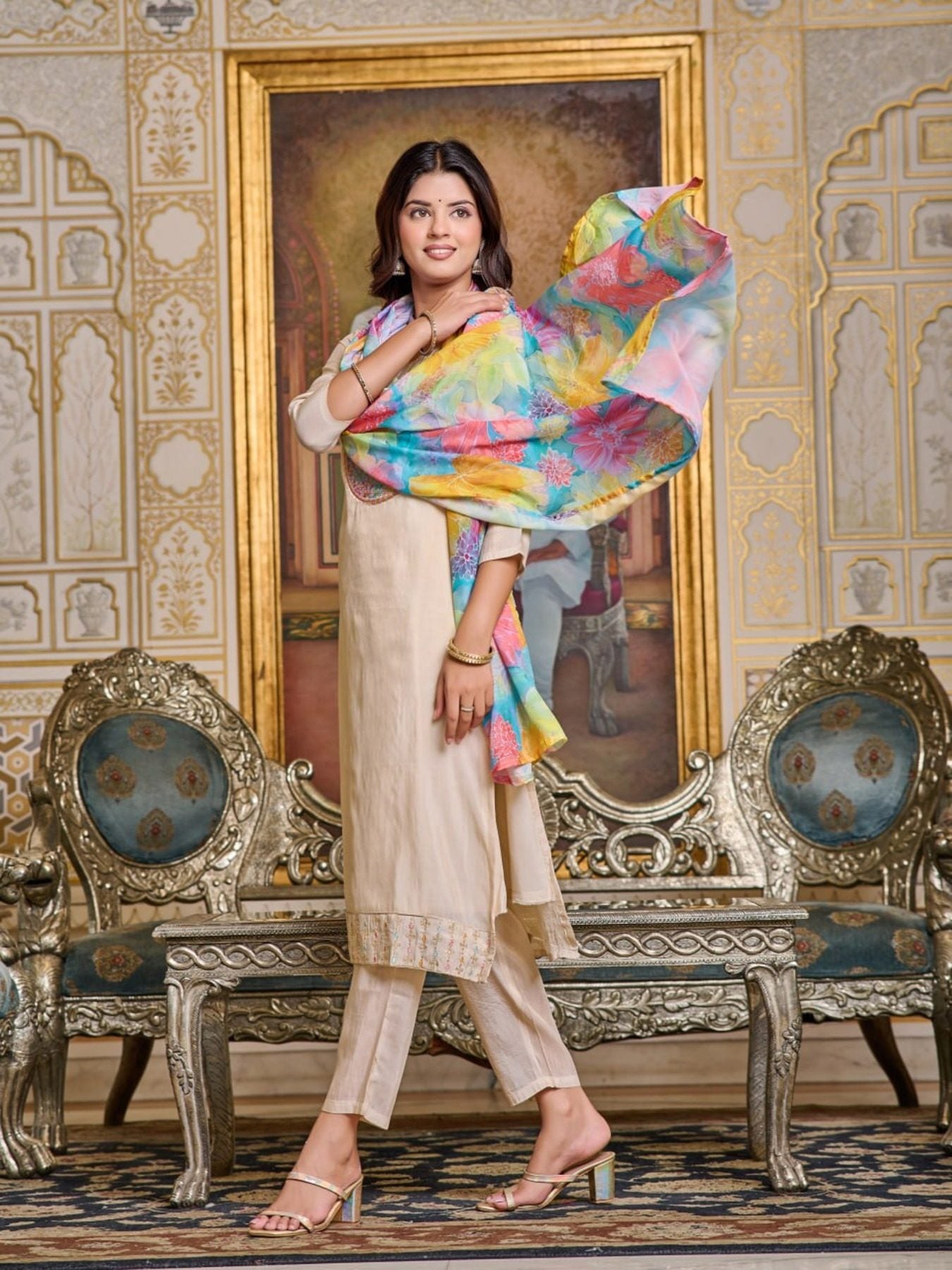 Women’s Embroidery Simar Kurti With Pant & Dupatta Set