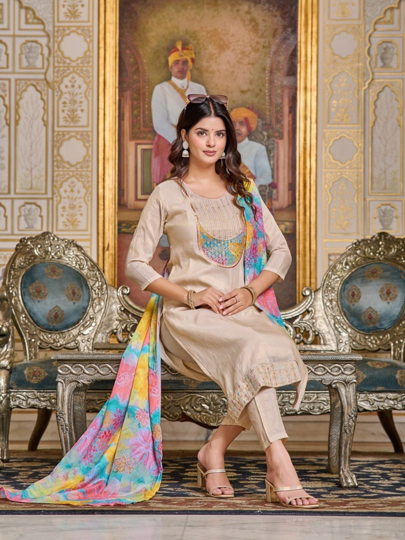 Women’s Embroidery Simar Kurti With Pant & Dupatta Set