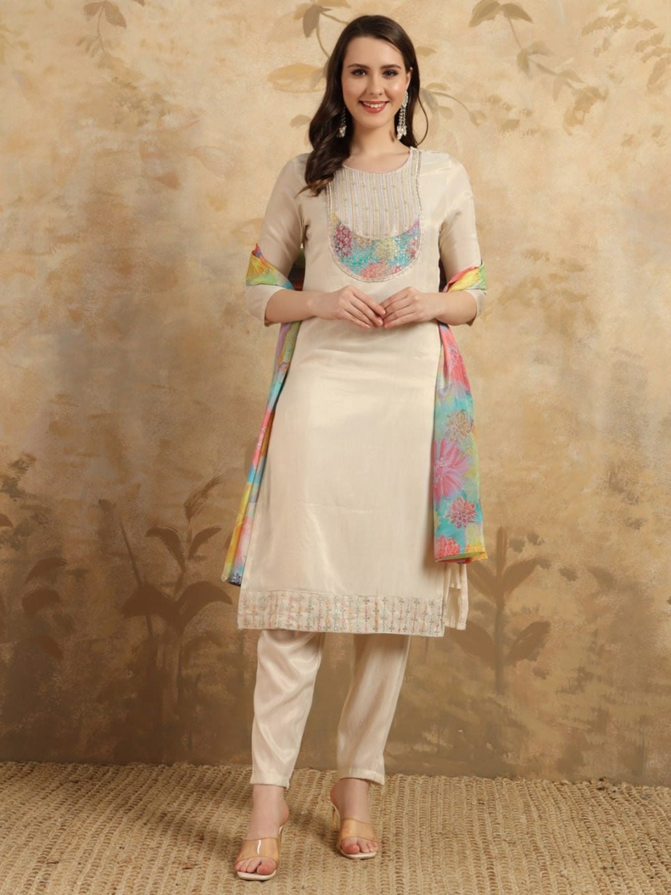 Women’s Embroidery Simar Kurti With Pant & Dupatta Set