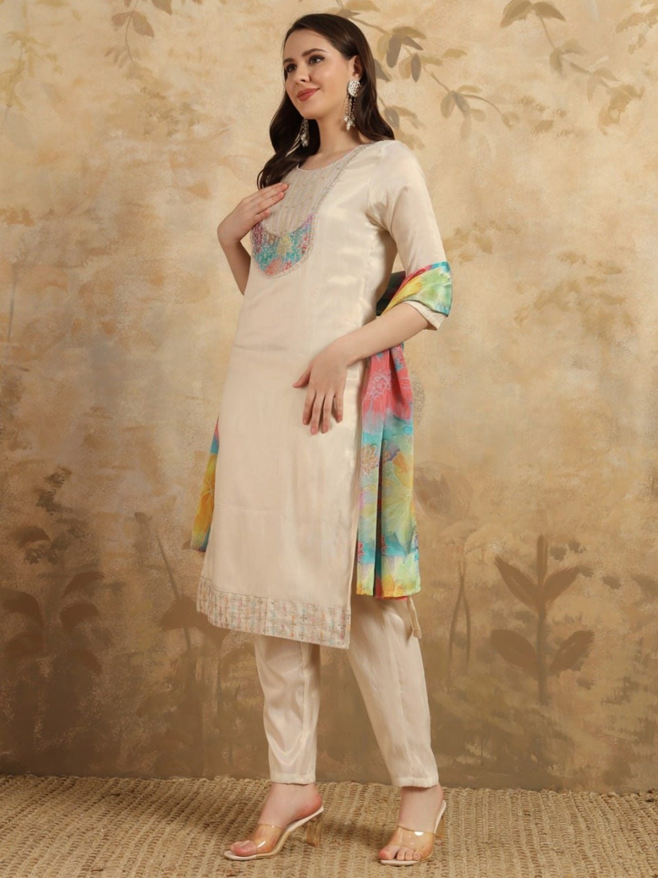 Women’s Embroidery Simar Kurti With Pant & Dupatta Set