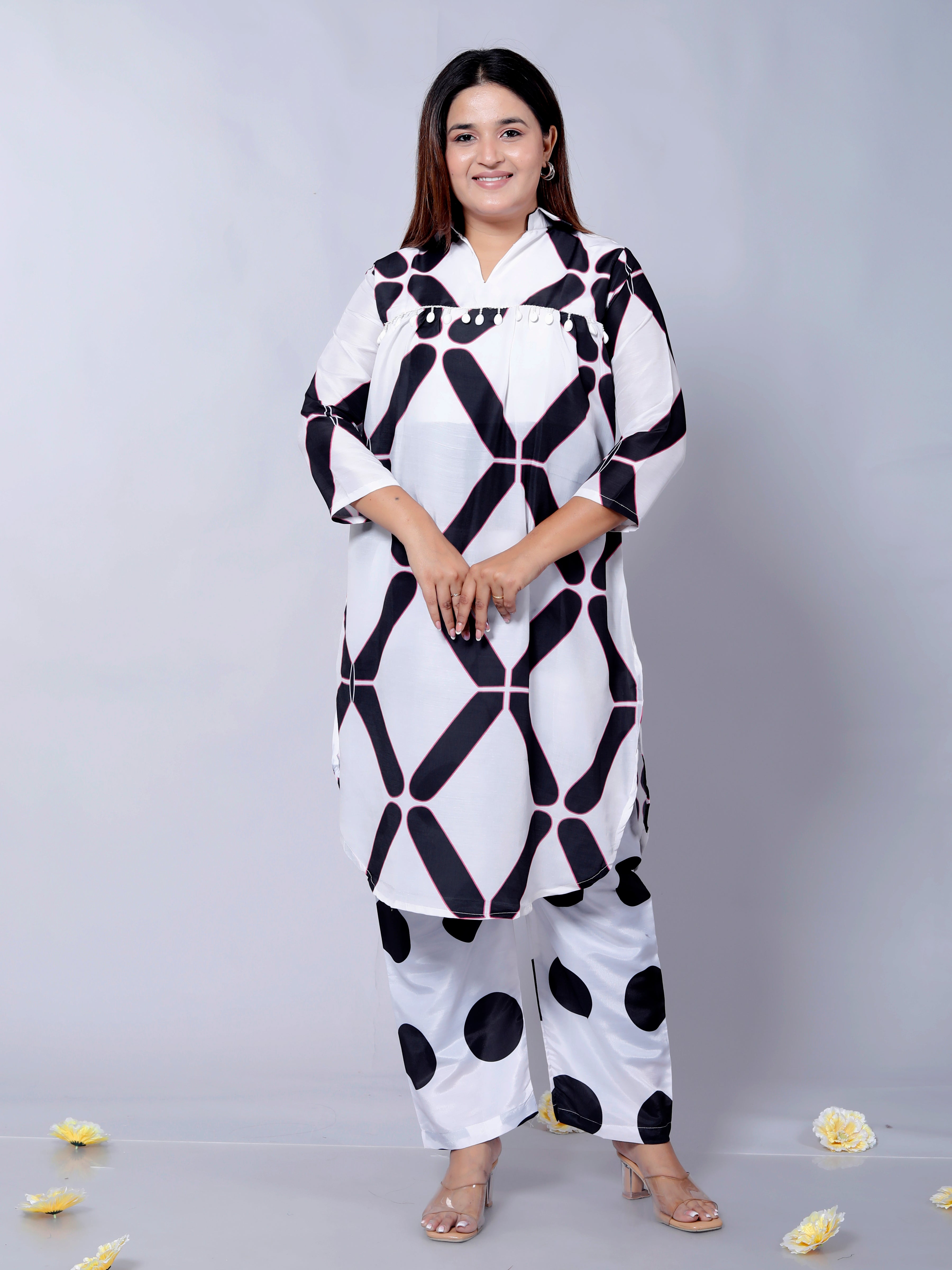 Elegant Clamp Printed Co-Ord Set D01196 – Stylish Two-Piece Muslin Cotton Outfit