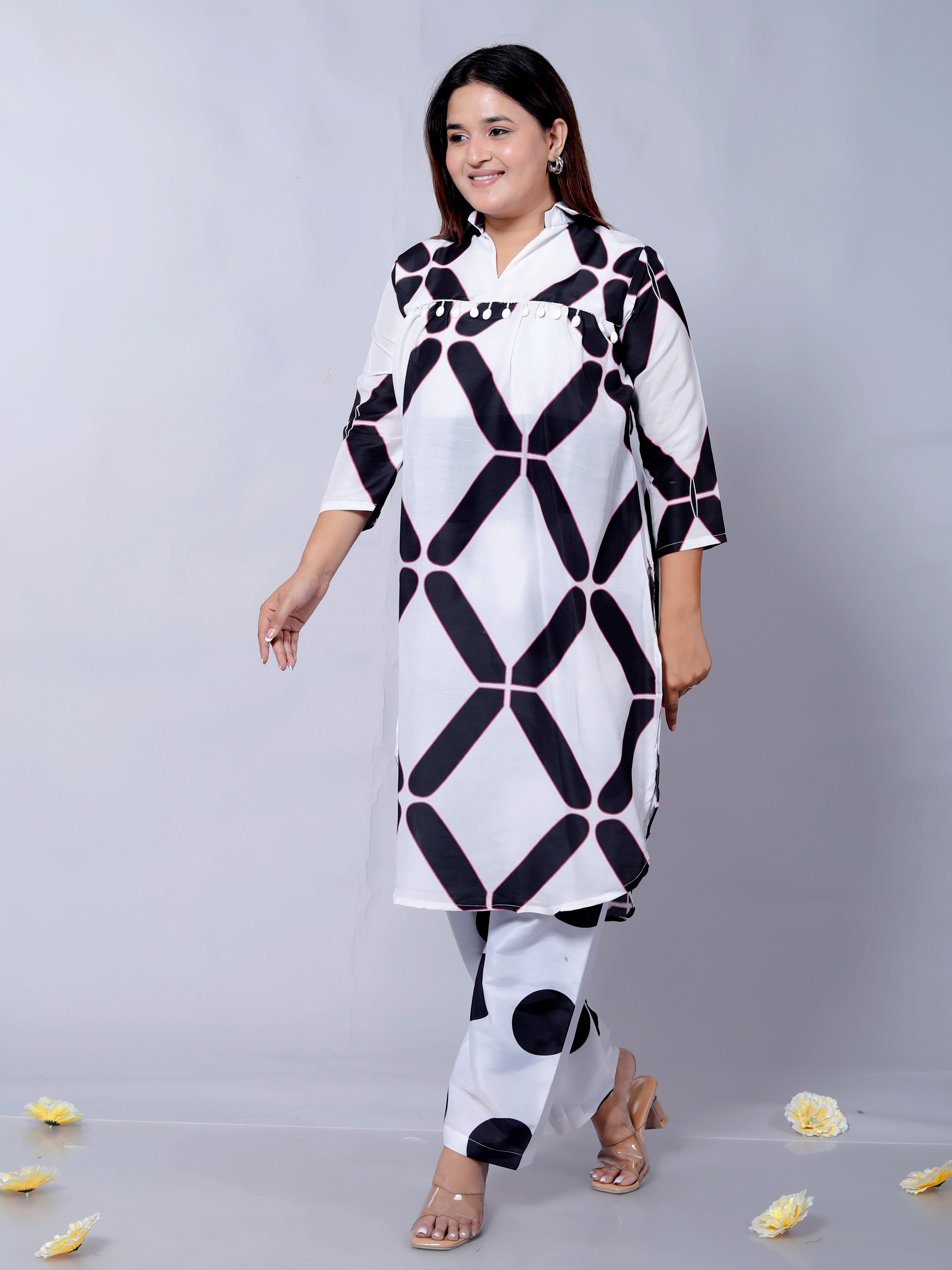 Elegant Clamp Printed Co-Ord Set D01196 – Stylish Two-Piece Muslin Cotton Outfit