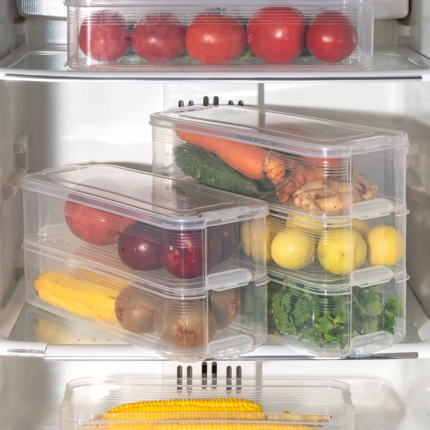 5595 3 Fridge Storage Container Fridge Organizer With Lid Stackable Fridge Storage Containers Plastic Freezer Storage Containers For Fish Meat Vegetables Fruits Pack Of 3pcs 1500ml Approx