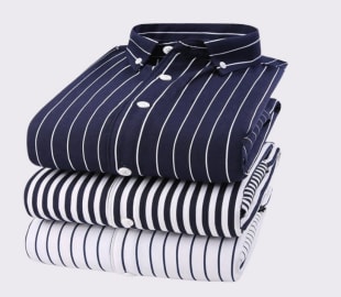 Men's Casual Business Vertical Striped Sleeved Button Up Dress Shirt (Pack of 3)