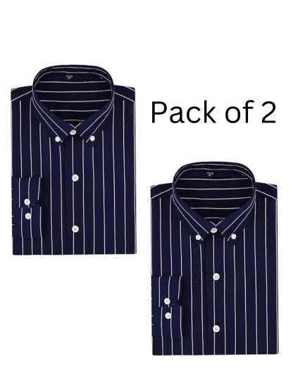 Men's Casual Business Vertical Striped Sleeved Button Up Dress Shirt ( Pack of 2 )