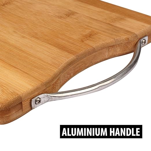 Wooden Bamboo Cutting Board with Stainless Steel Handle, Vegetable Chopping Board for Kitchen