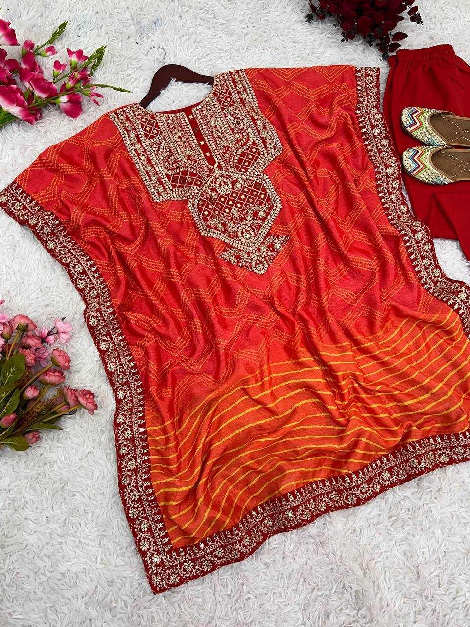 PRINTED KURTIS WITH BOTTOM MIRROR WORK FANCY EMBROIDERED