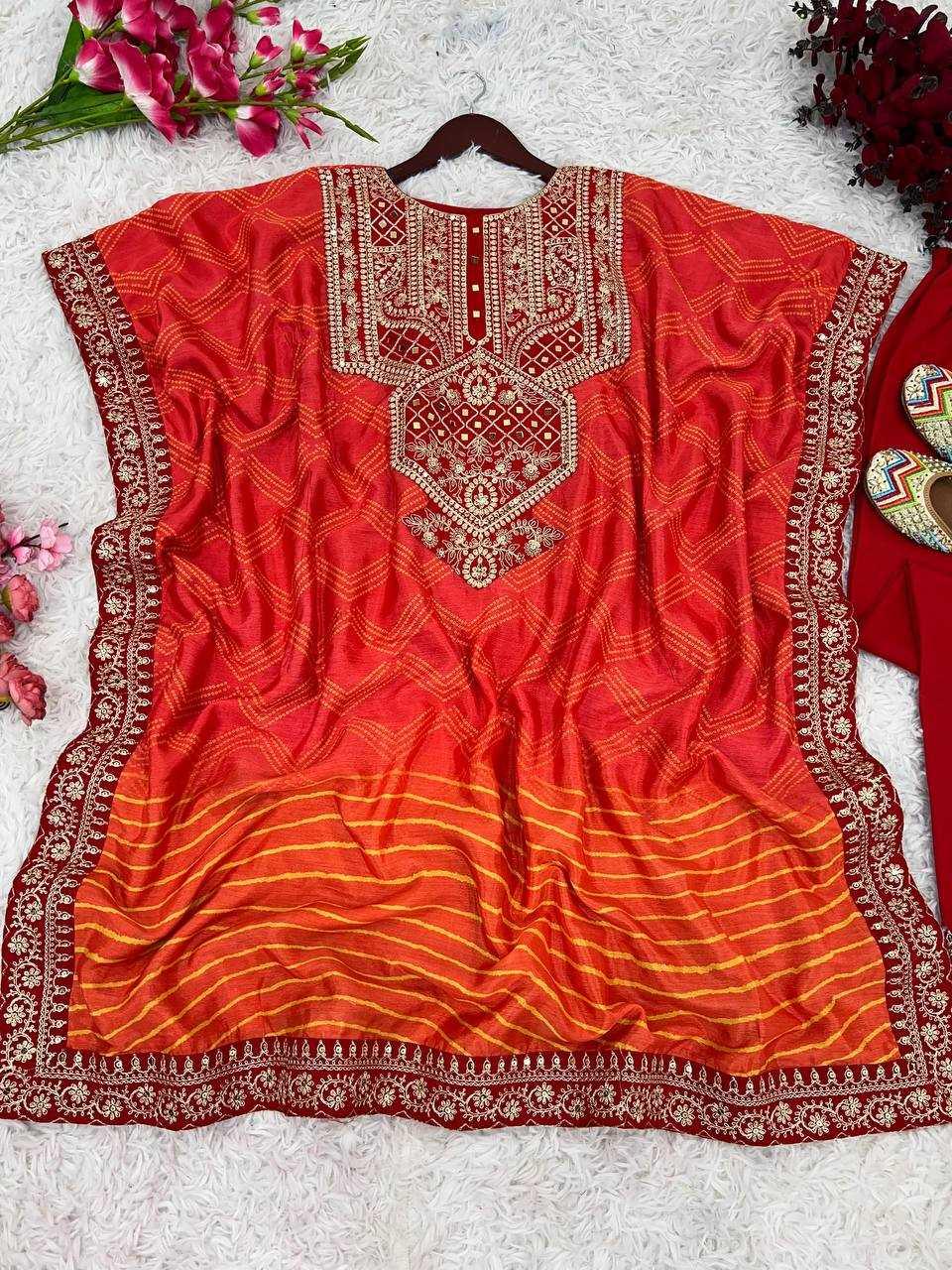 PRINTED KURTIS WITH BOTTOM MIRROR WORK FANCY EMBROIDERED