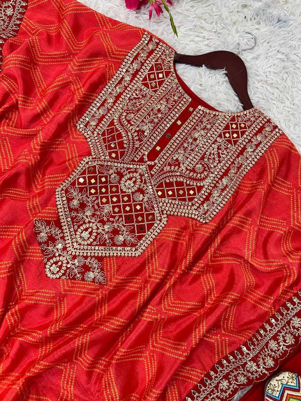 PRINTED KURTIS WITH BOTTOM MIRROR WORK FANCY EMBROIDERED