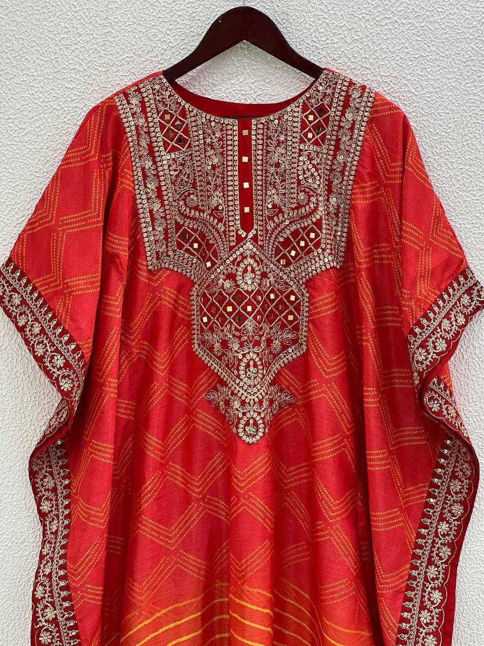 PRINTED KURTIS WITH BOTTOM MIRROR WORK FANCY EMBROIDERED