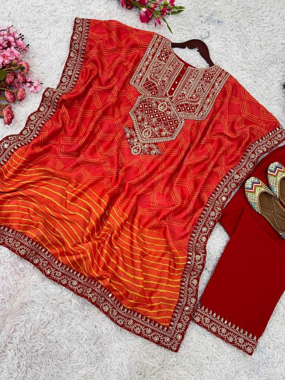 PRINTED KURTIS WITH BOTTOM MIRROR WORK FANCY EMBROIDERED