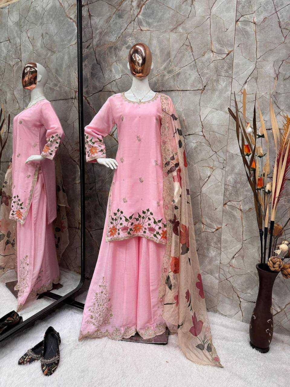 SHARARA SALWAR EMBROIDERY LADIES SILK LADIES PARTY WEAR WEDDING SUITS