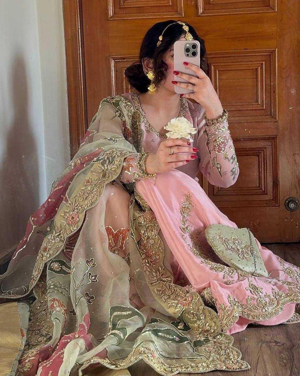 SHARARA SALWAR EMBROIDERY LADIES SILK LADIES PARTY WEAR WEDDING SUITS