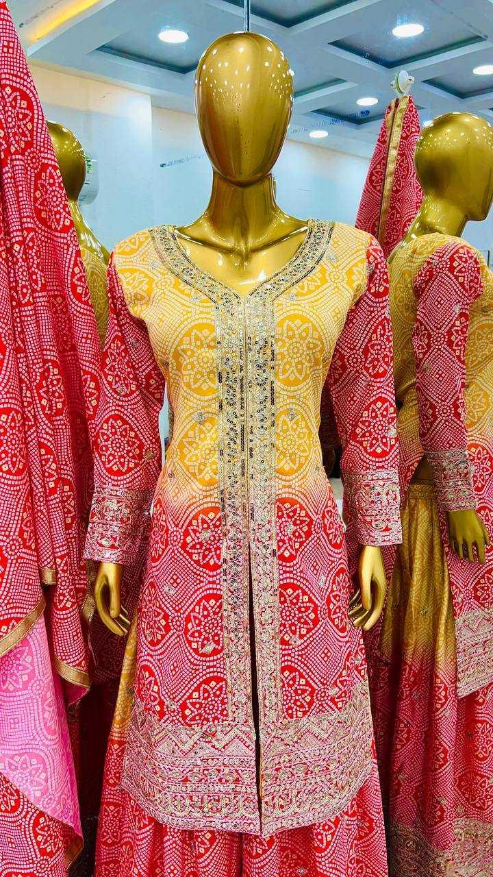 SHARARA SALWAR PRINTED EMBROIDERY LADIES SILK SUITS