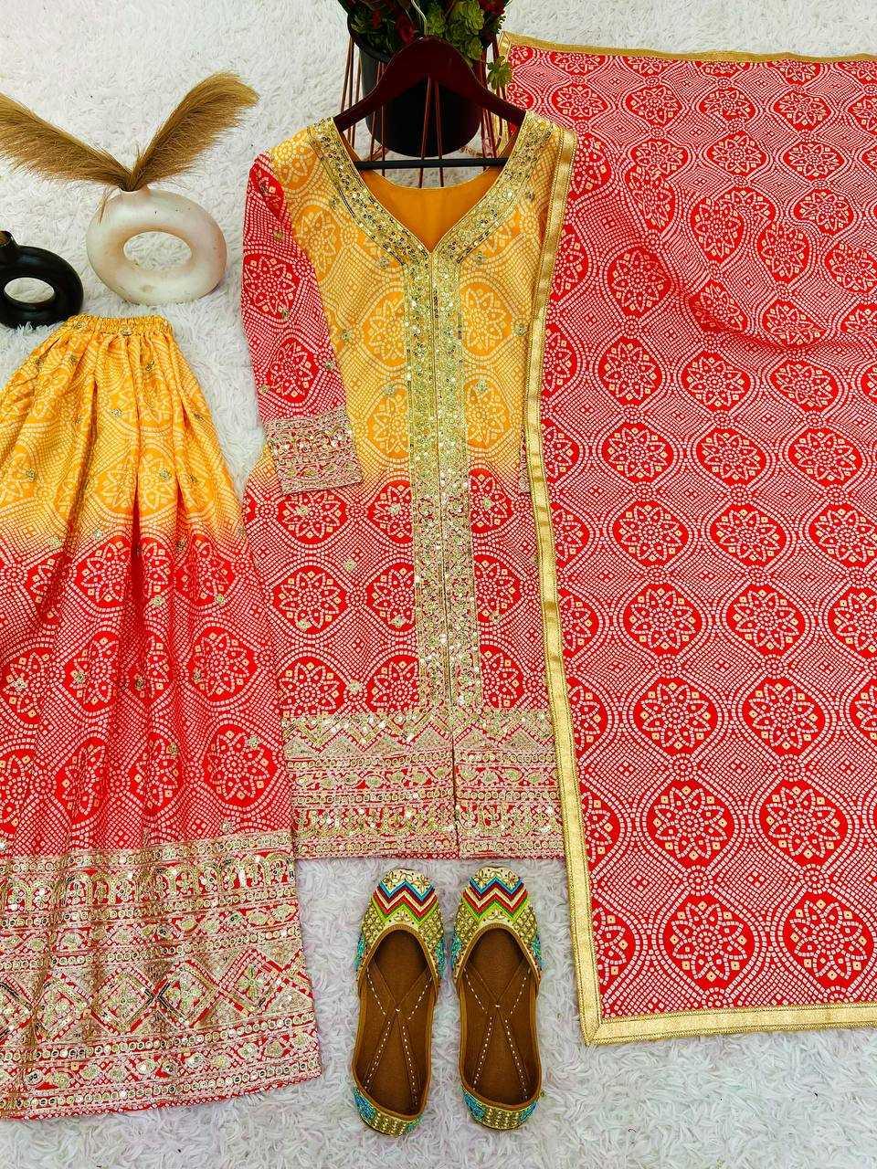 SHARARA SALWAR PRINTED EMBROIDERY LADIES SILK SUITS