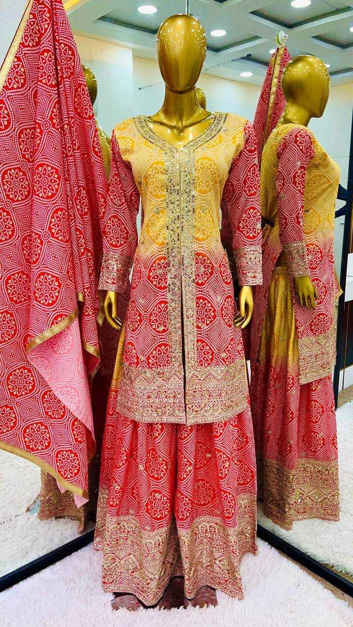 SHARARA SALWAR PRINTED EMBROIDERY LADIES SILK SUITS