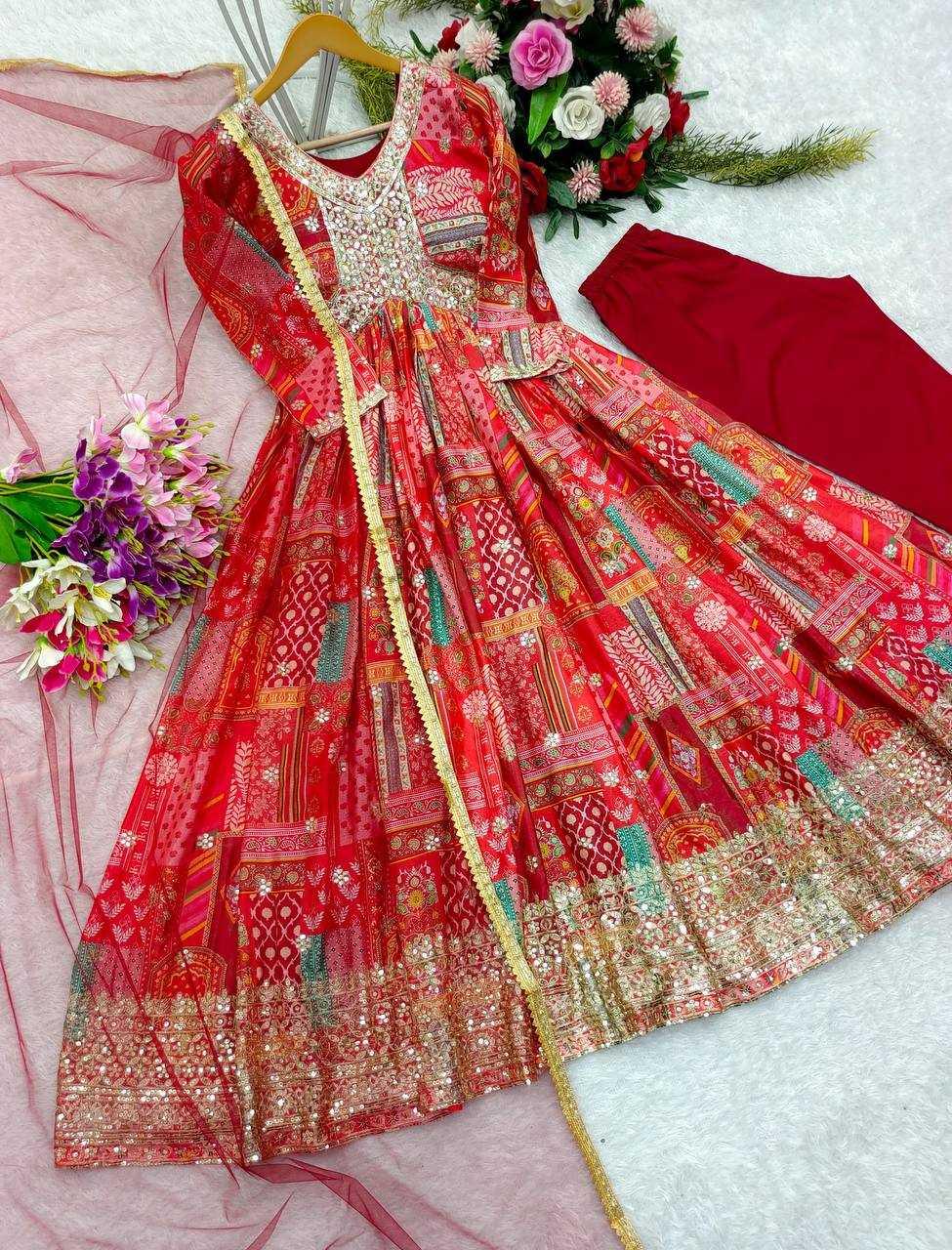 PRINTED FANCY EMBROIDERY ANARKALI LONG DIWALI COLLECTIONS GOWNS