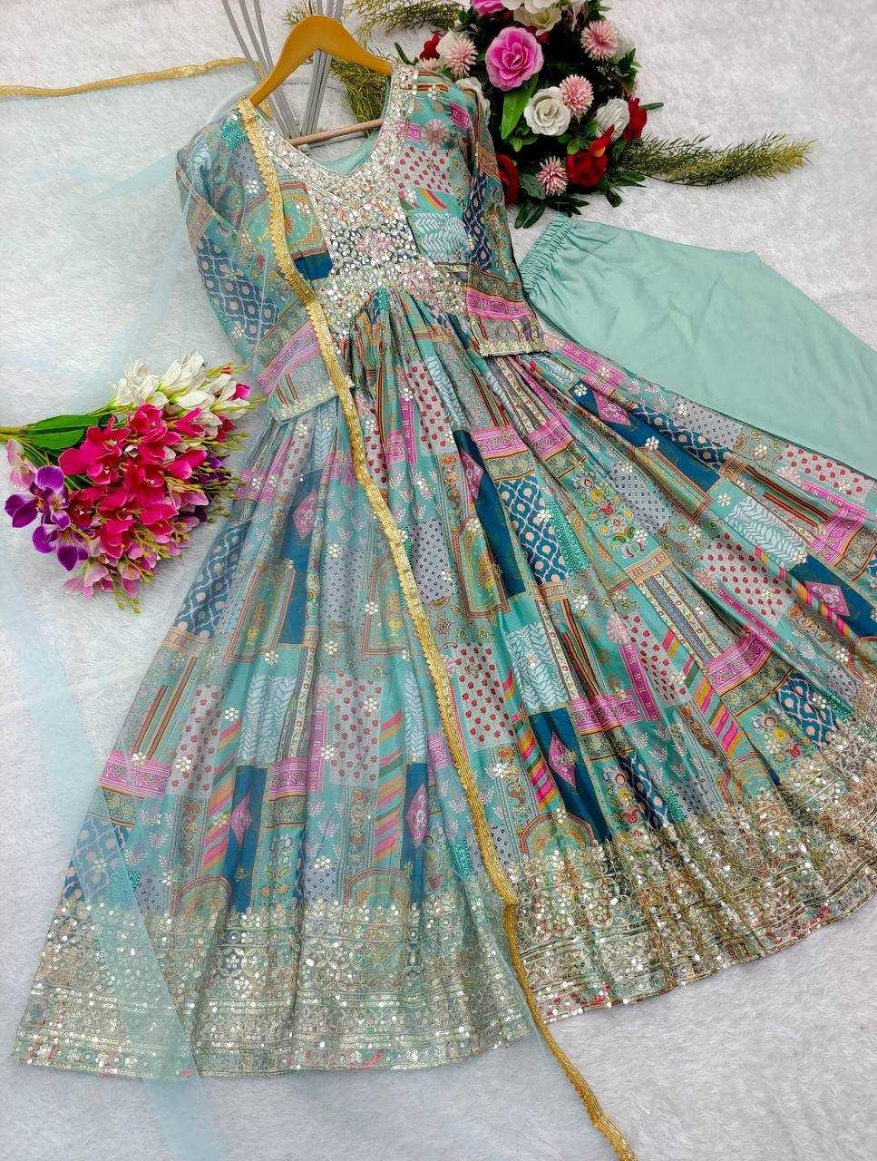 PRINTED FANCY EMBROIDERY ANARKALI LONG DIWALI COLLECTIONS GOWNS