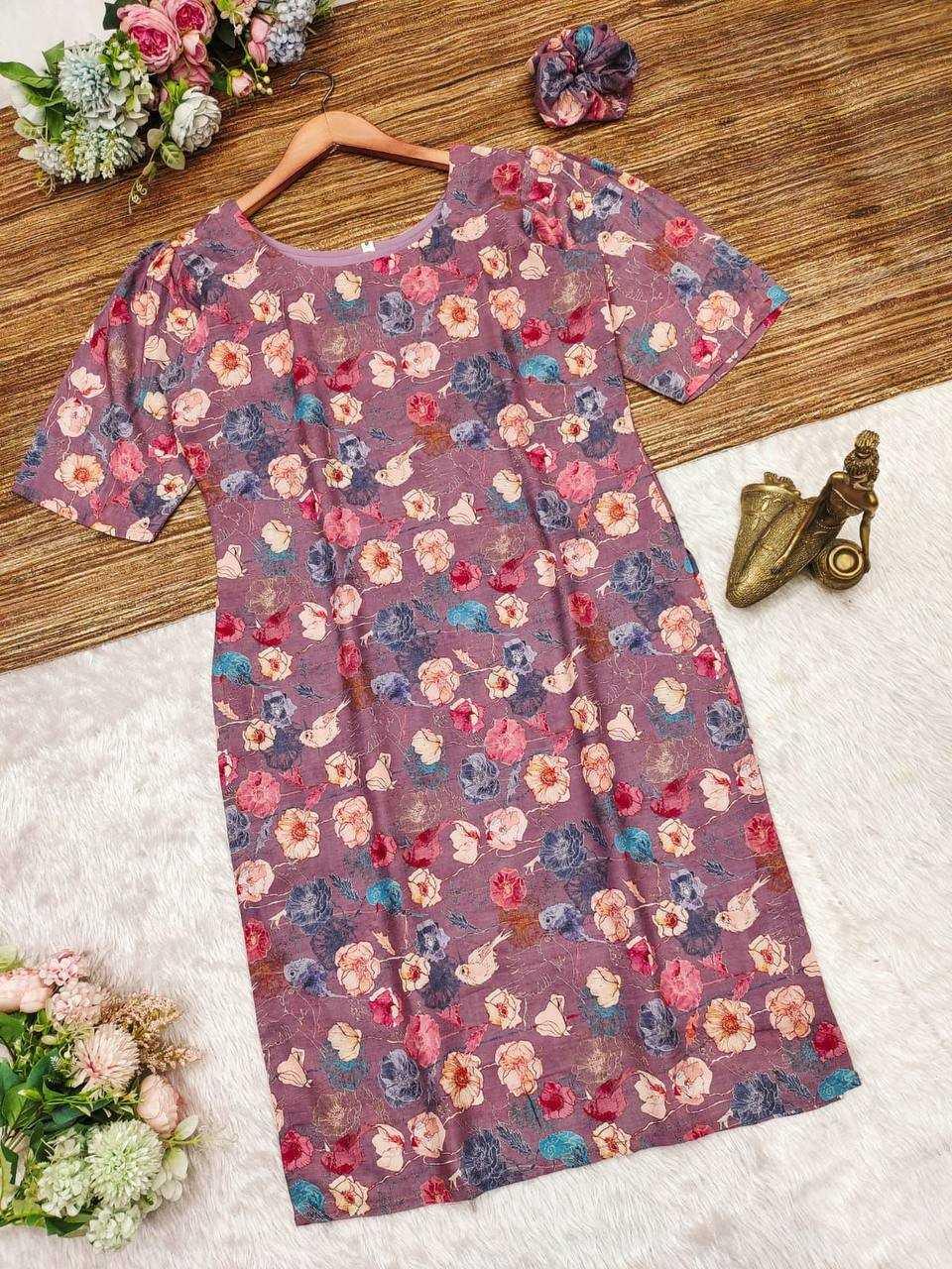 PRINTED COTTON FANCY HALF SLEEVE PURPLE KURTIS