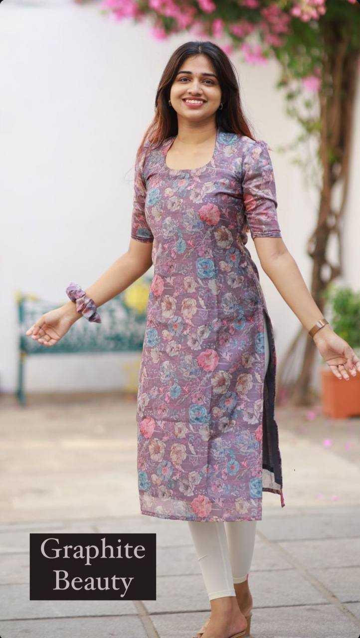 PRINTED COTTON FANCY HALF SLEEVE PURPLE KURTIS