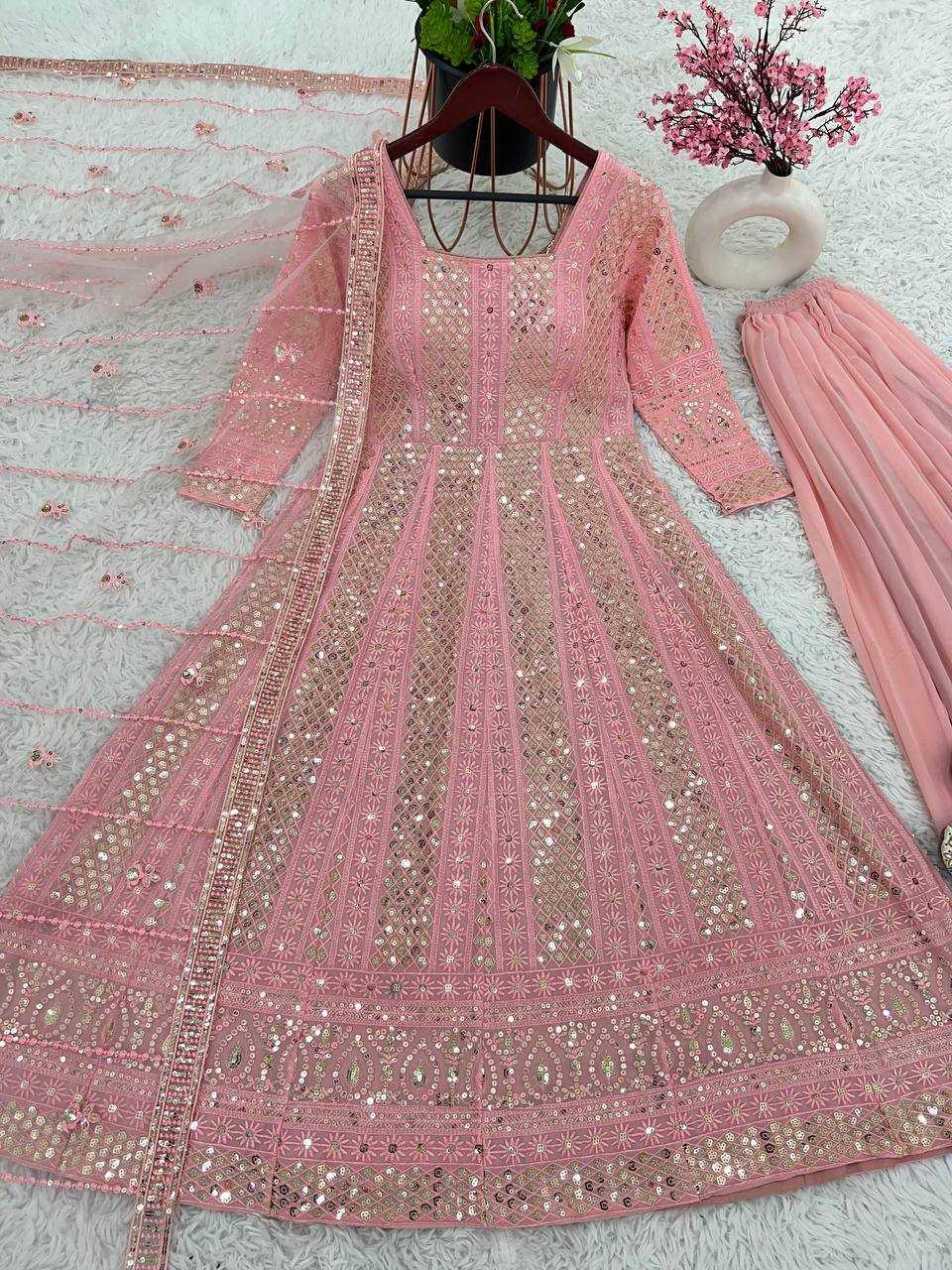 Heavy Faux Georgette Gown with Embroidery Sequence Work