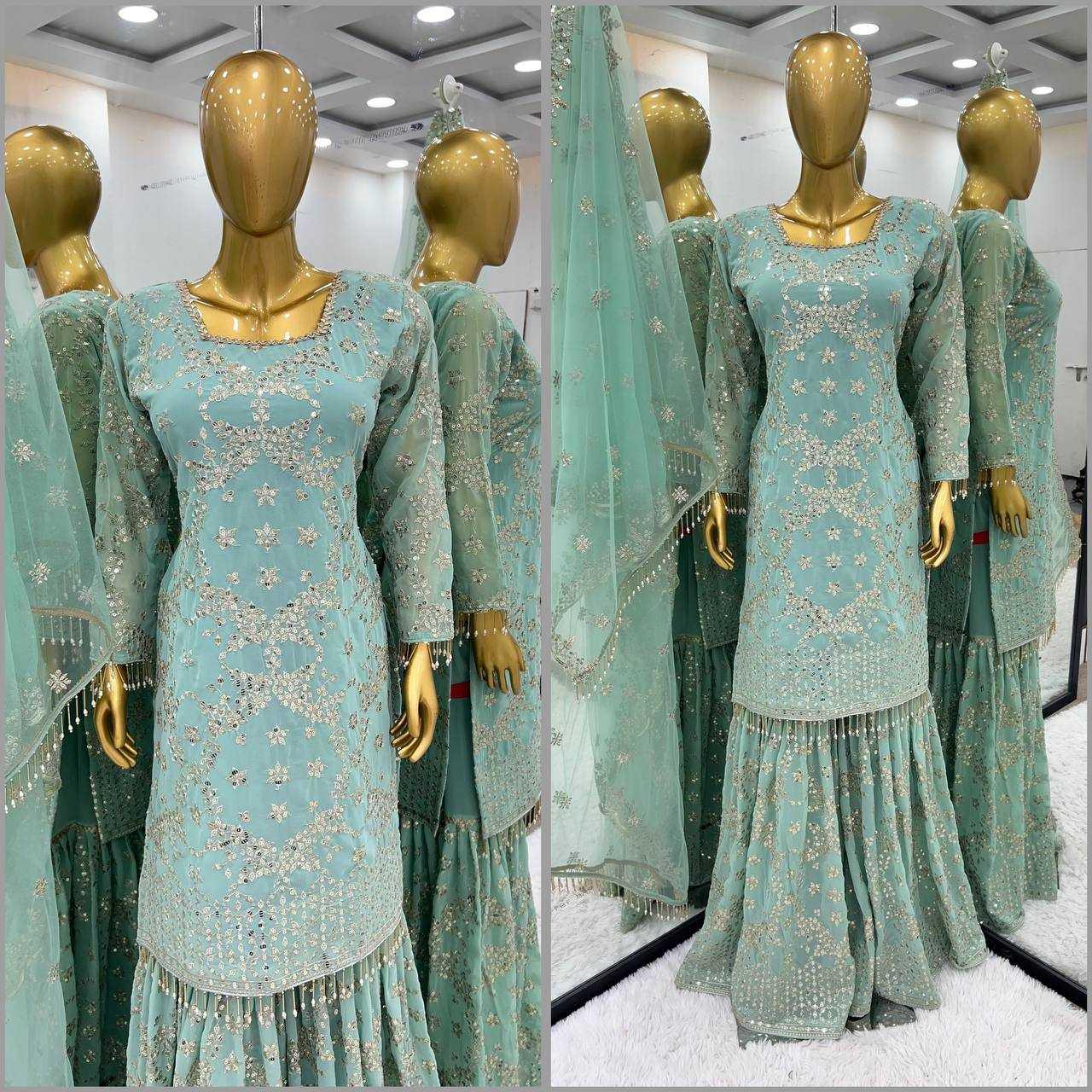 SHARARA SALWAR EMBROIDERY GEORGETTE WEDDING ZARI WORK SUITS