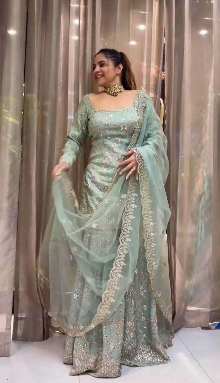 SHARARA SALWAR EMBROIDERY GEORGETTE WEDDING ZARI WORK SUITS