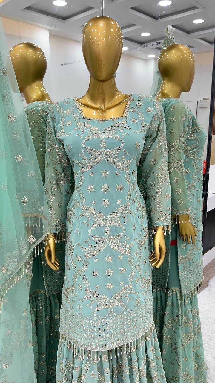 SHARARA SALWAR EMBROIDERY GEORGETTE WEDDING ZARI WORK SUITS