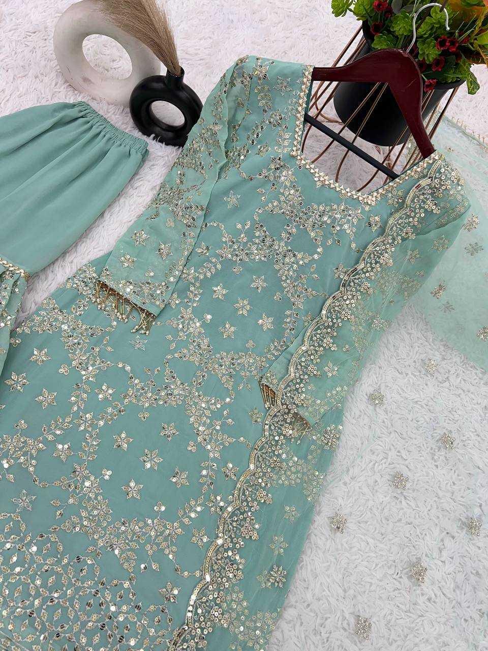 SHARARA SALWAR EMBROIDERY GEORGETTE WEDDING ZARI WORK SUITS