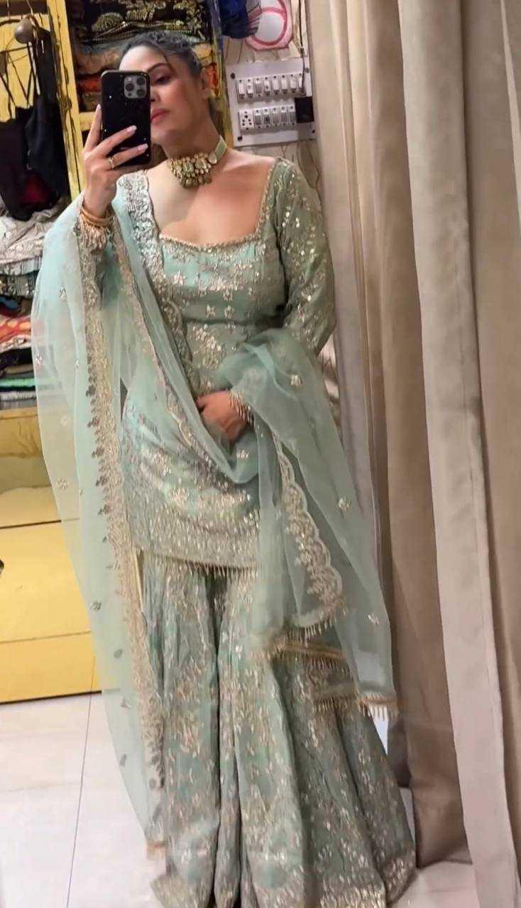 SHARARA SALWAR EMBROIDERY GEORGETTE WEDDING ZARI WORK SUITS