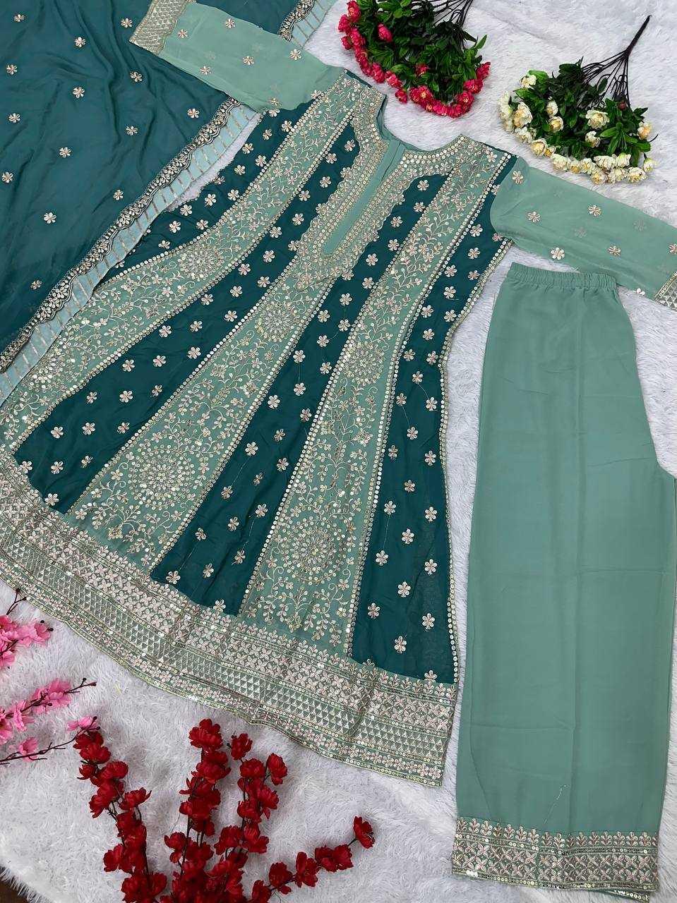 EMBROIDERED SHARARA SALWAR GEORGETTE WEDDIGN SUITS