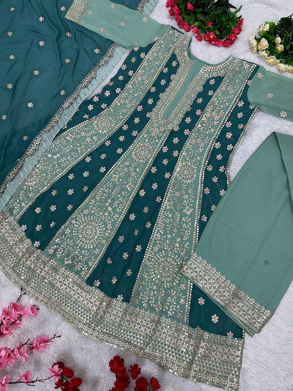 EMBROIDERED SHARARA SALWAR GEORGETTE WEDDIGN SUITS