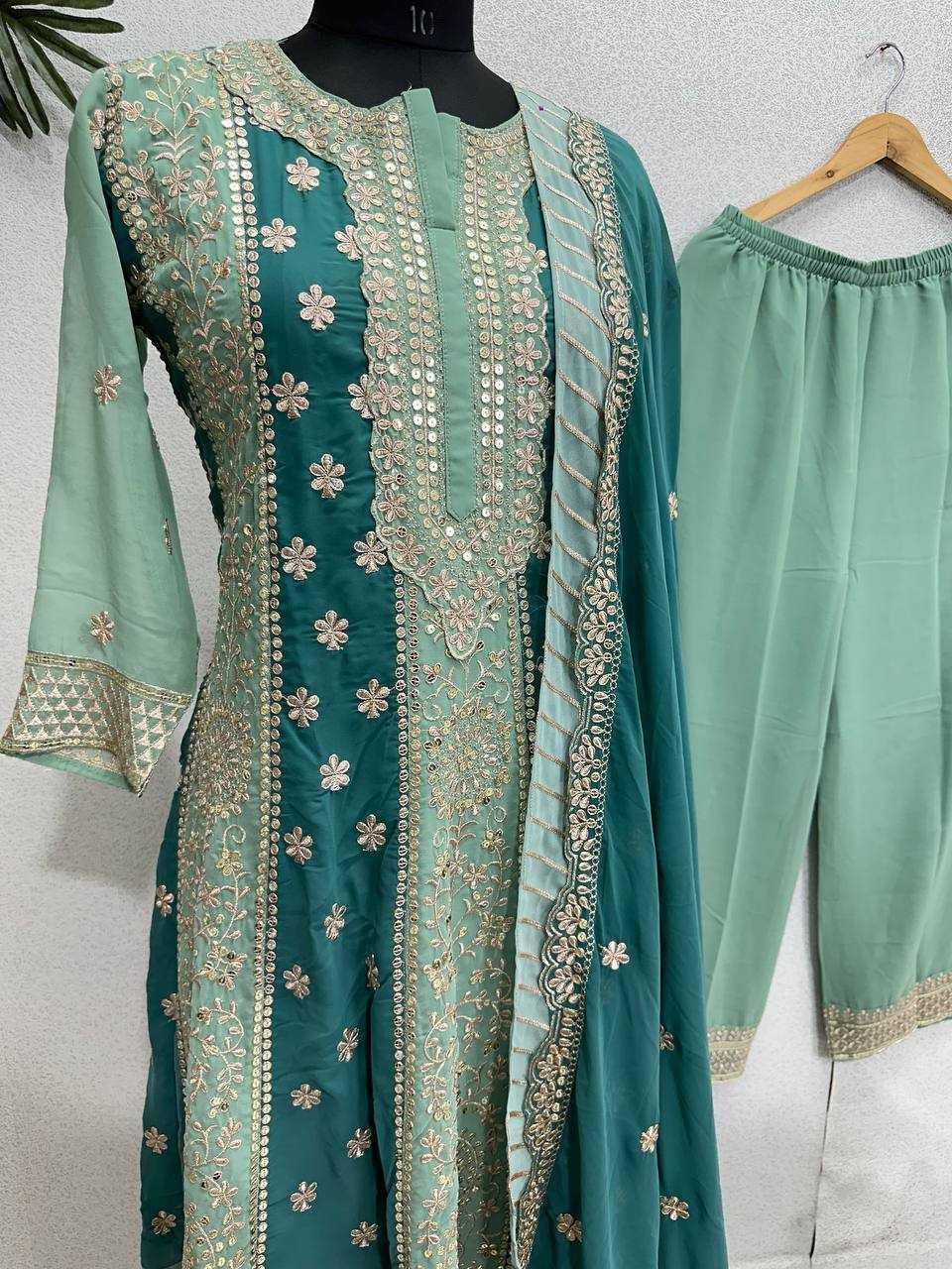 EMBROIDERED SHARARA SALWAR GEORGETTE WEDDIGN SUITS