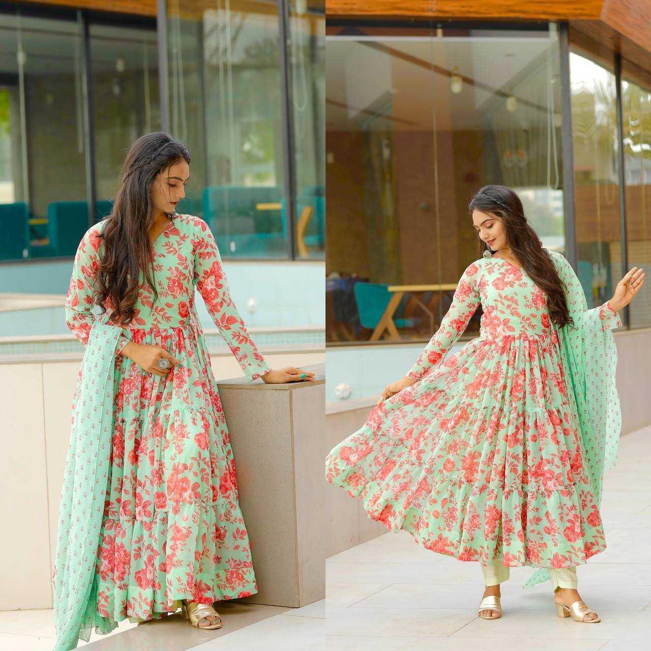 PRINTED ANARKALI LONG GEORGETTE GOWNS