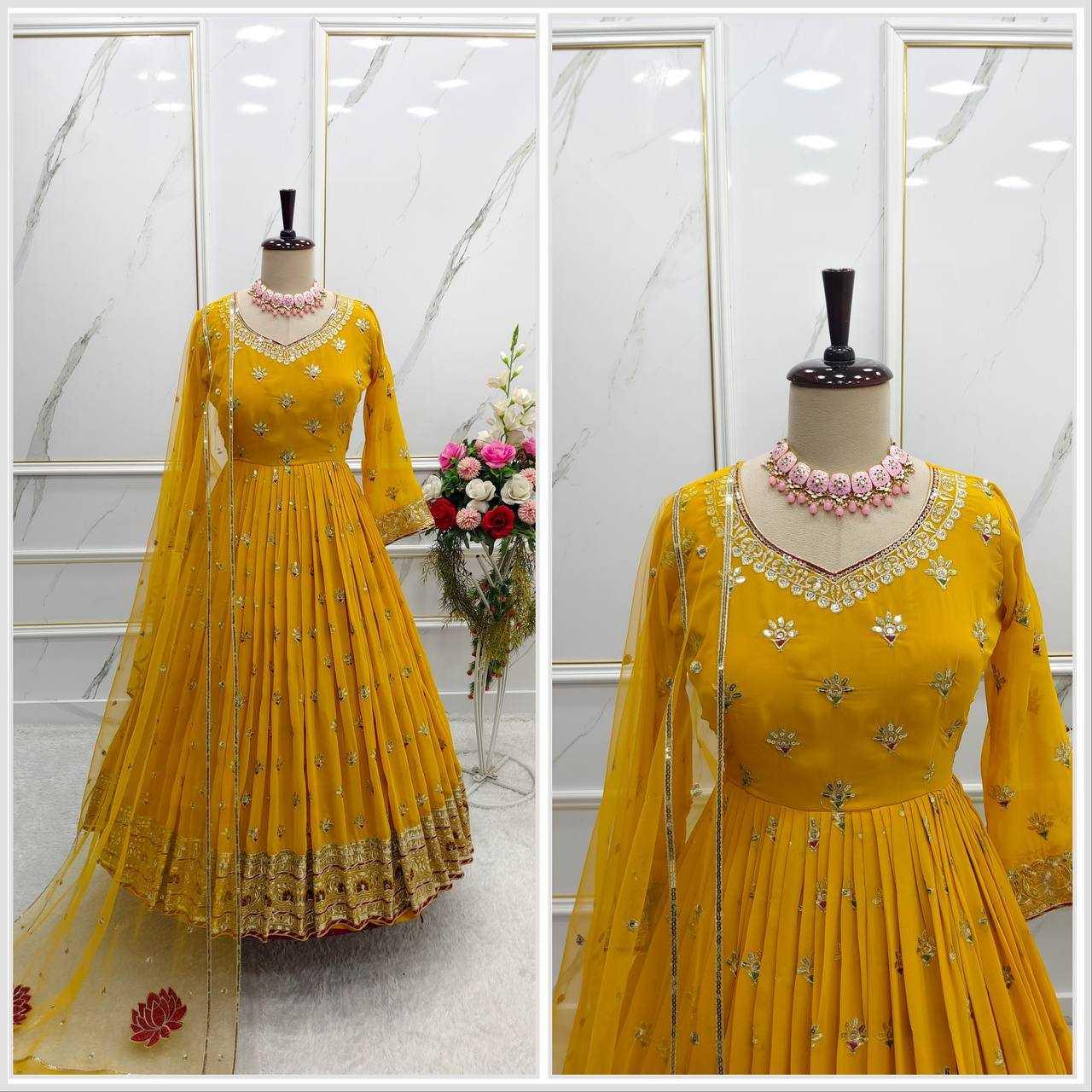 GEORGETTE EMBROIDERED ANARKALI LONG WORK GOWNS