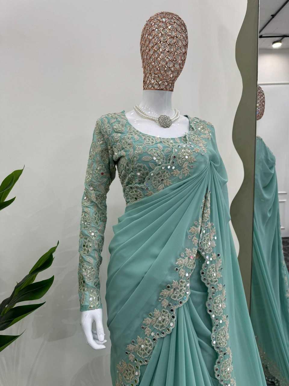 GEORGETTE LACE BRODER CUTWORK MIRROR WORK SAREES