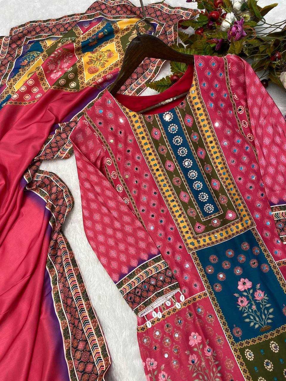 LADIES PRINTED EMBROIDERY LADIES SILK SUITS