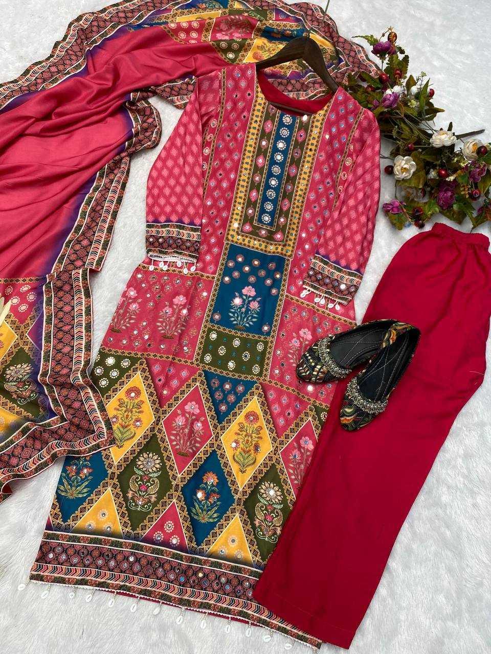 LADIES PRINTED EMBROIDERY LADIES SILK SUITS