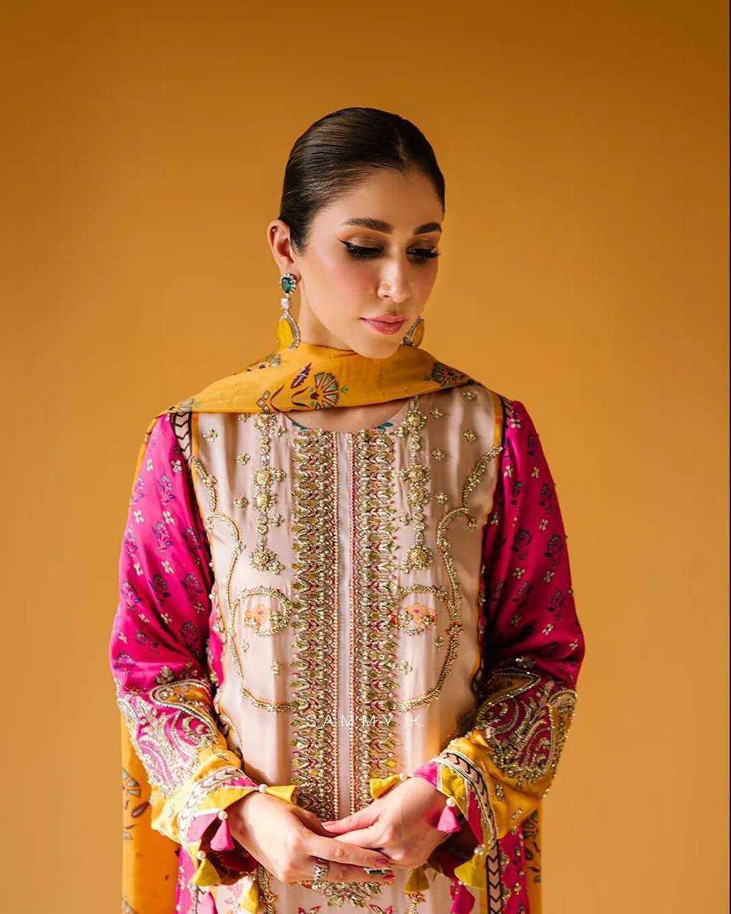 PAKISTANI PRINTED EMBROIDERY PALAZZO ZARI WORK SUITS