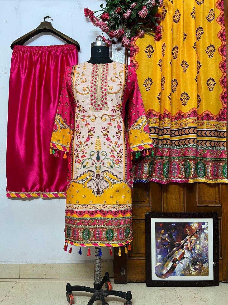 PAKISTANI PRINTED EMBROIDERY PALAZZO ZARI WORK SUITS