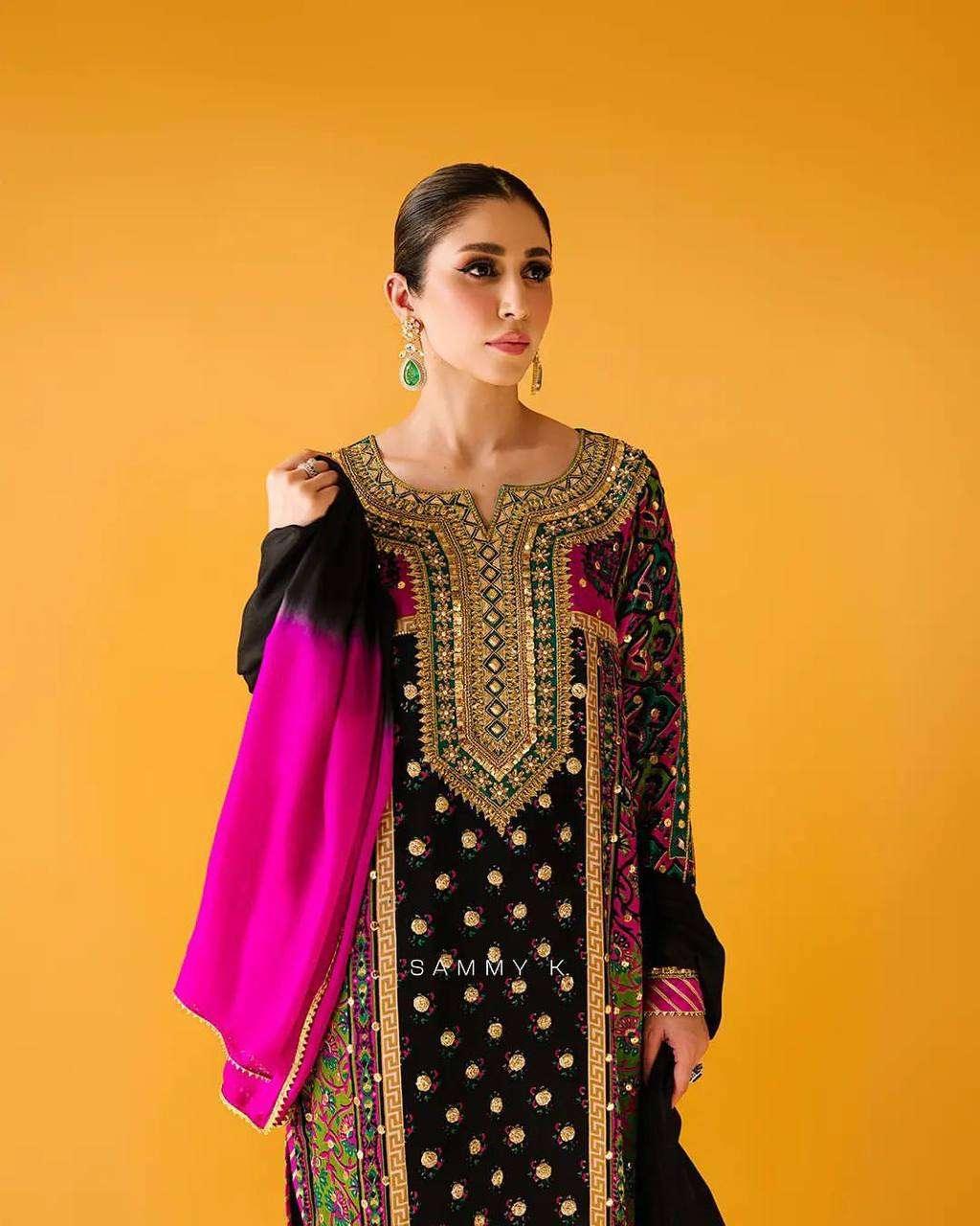 PAKISTANI PRINTED EMBROIDERY PALAZZO ZARI WORK SUITS