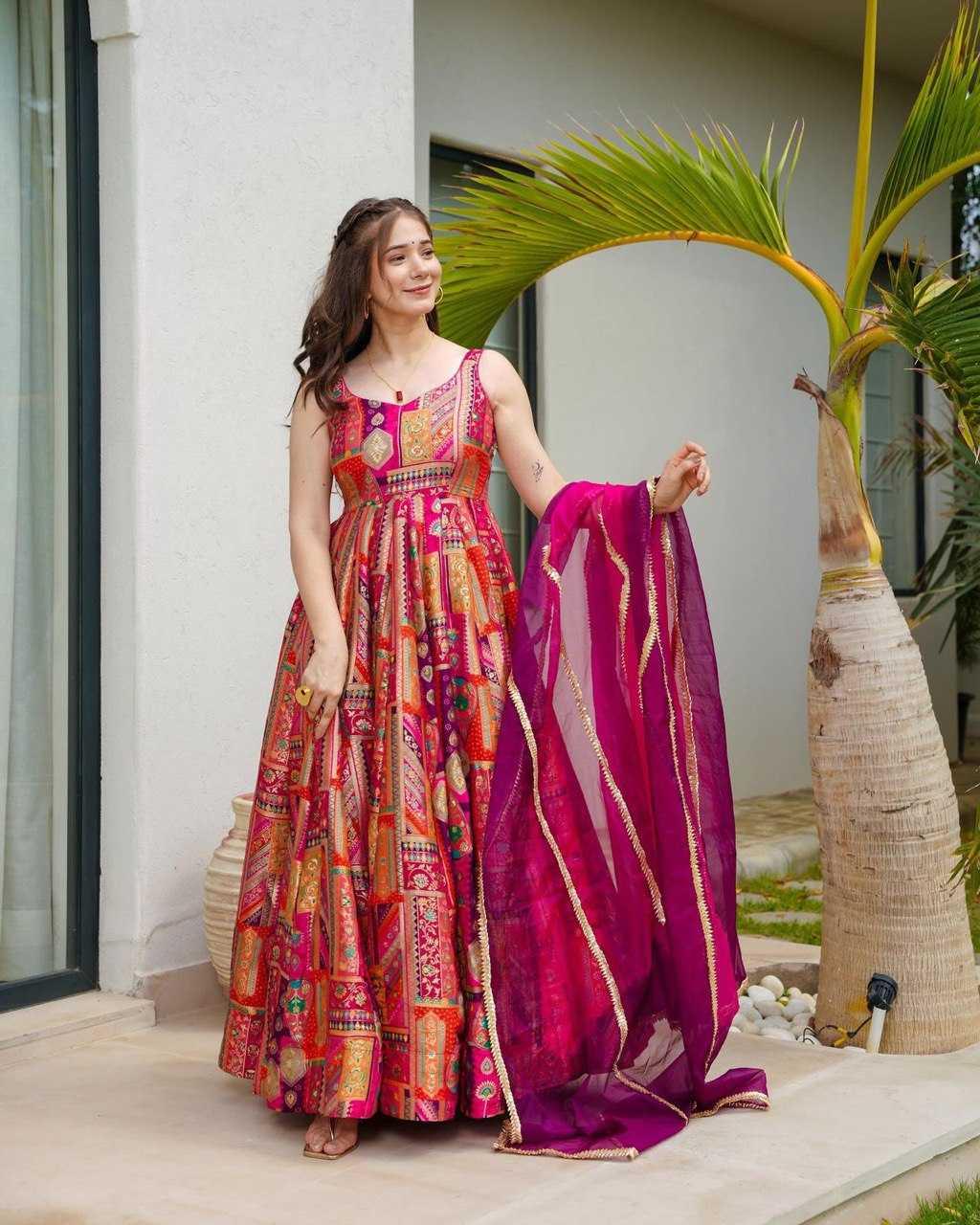 Anarkali Long Printed Party Wear Gowns – Diwali Collection