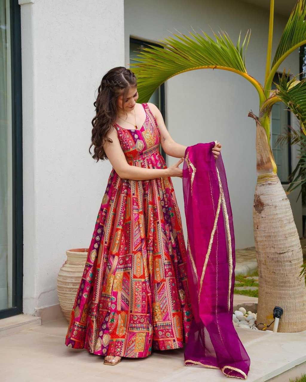 Anarkali Long Printed Party Wear Gowns – Diwali Collection