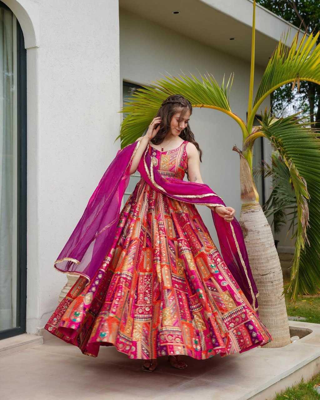 Anarkali Long Printed Party Wear Gowns – Diwali Collection