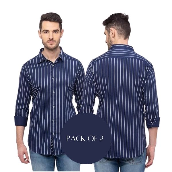 Fit Stripe Navy Casual Shirt for Men ( Pack of 2 )