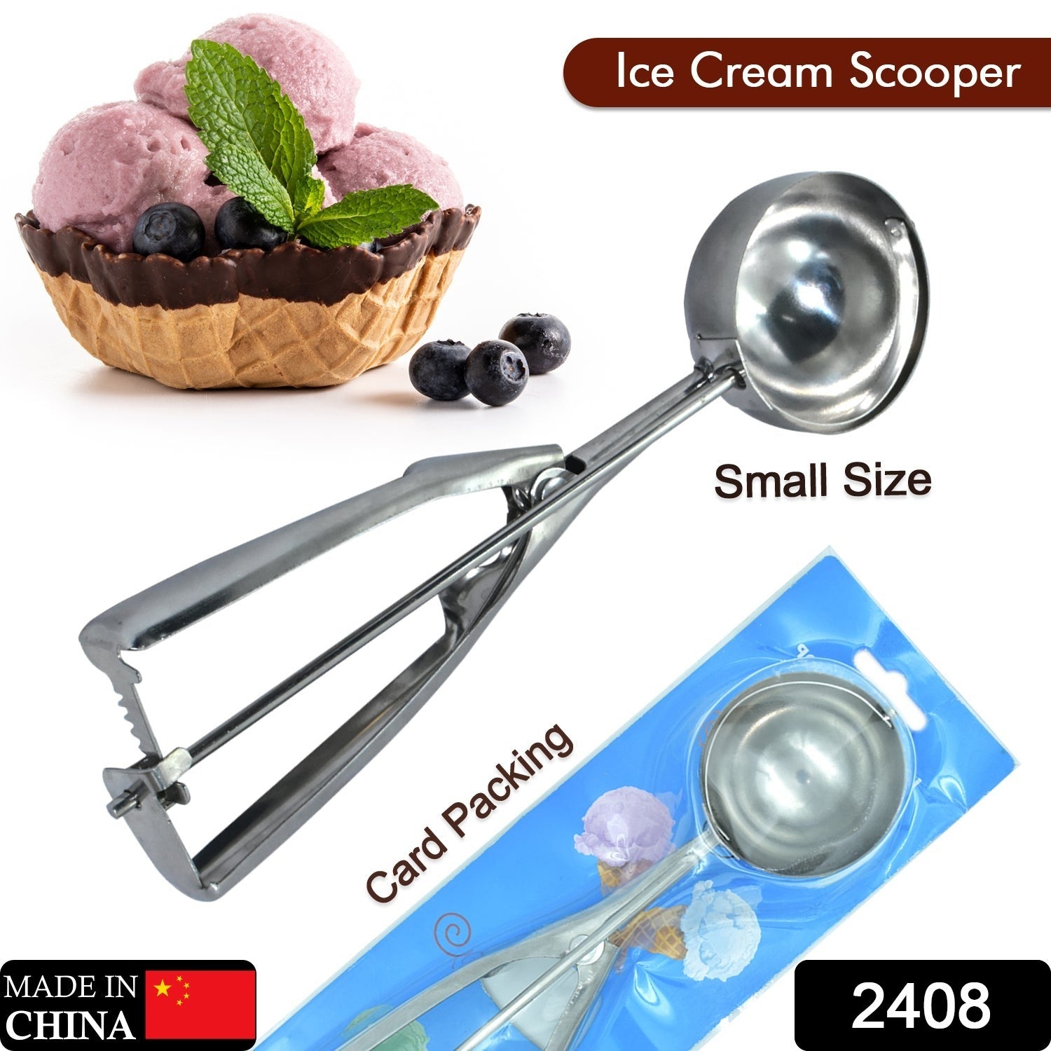 2408 Ice Cream Serving Scoop  Stainless Steel Premium Quality Ice Cream Serving Spoon Scooper With Trigger Release ( Small )