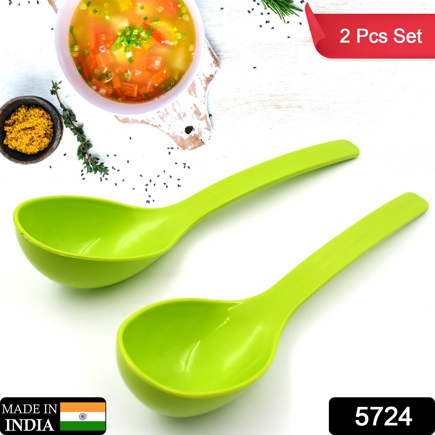 5724 Plastic Spoon Kitchen Multipurpose Serving Ladle For Frying Serving Turner Curry Ladle Serving Rice Spoon Used While Eating And Serving Food Stuffs Etc (2 Pcs Set 10 Inch )