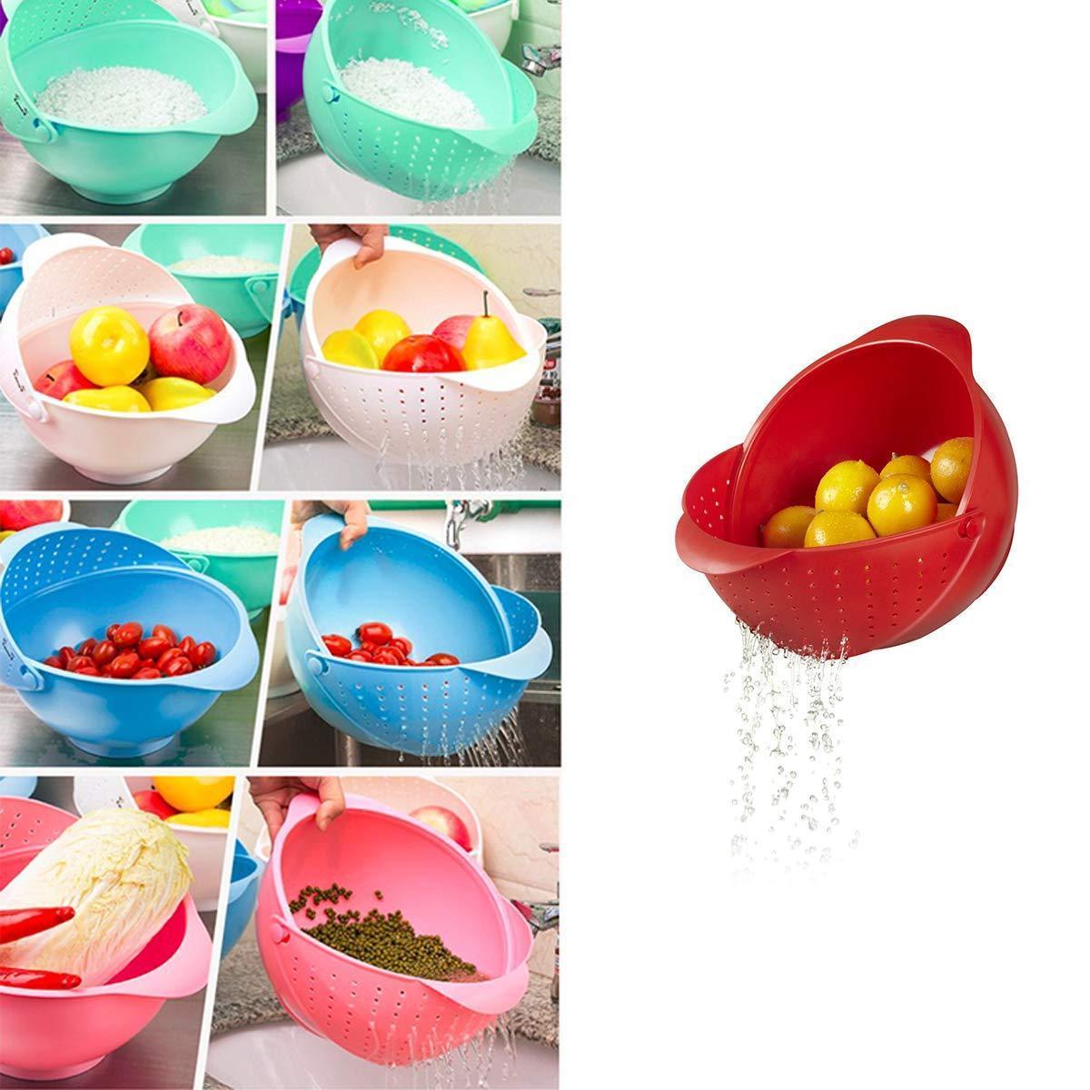 2145  Plastic Revolving Multi Functional Rice Vegetable Fruit Wash Basket Bowl (Multi Colour)